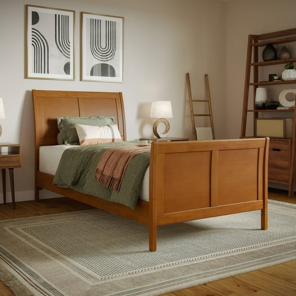 Valencia Twin XL Low Profile Platform Bed w/Matching Footboard in Light Toffee