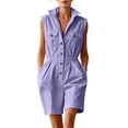 thumbnail image 2 of Yteetum Women's Summer Button Down Jumpsuits Rompers Oversized Turndown Collared Short Jumpsuit Women Casual Solid Stand Collared Loose Lightweight Comfy Overalls, 2 of 9