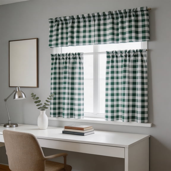 Kitchen Curtains Small Coffee Curtains Basement Filtering And Heat Insulating Curtains 3 Piece Set,Green