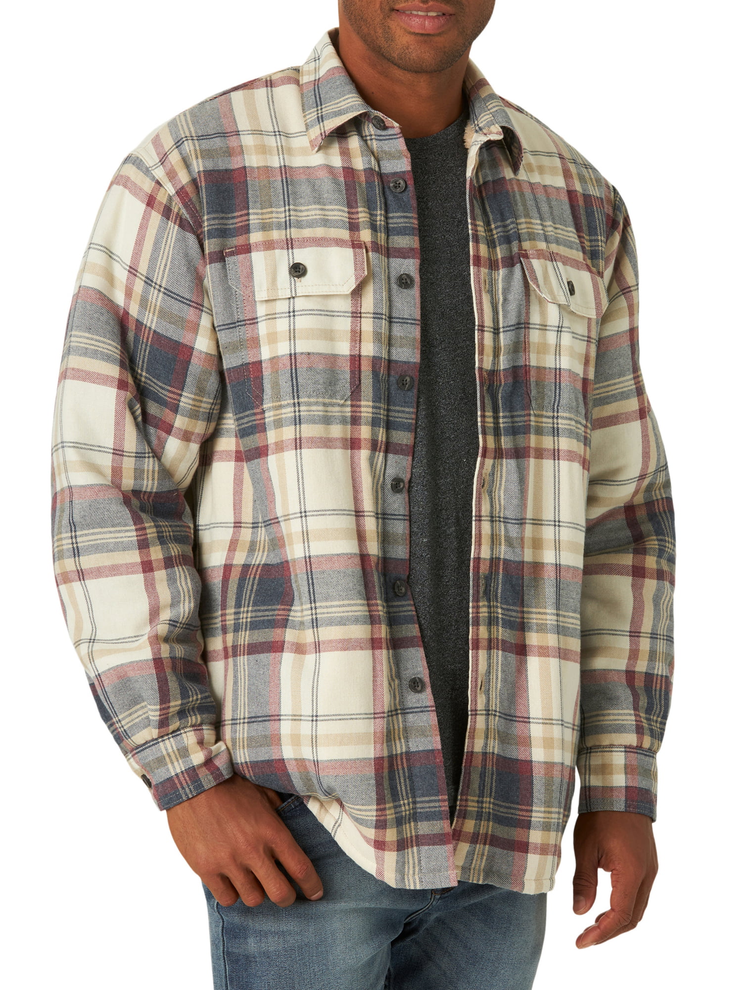 Wrangler Men's Sherpa Lined Flannel Heavyweight Shirt Jacket 