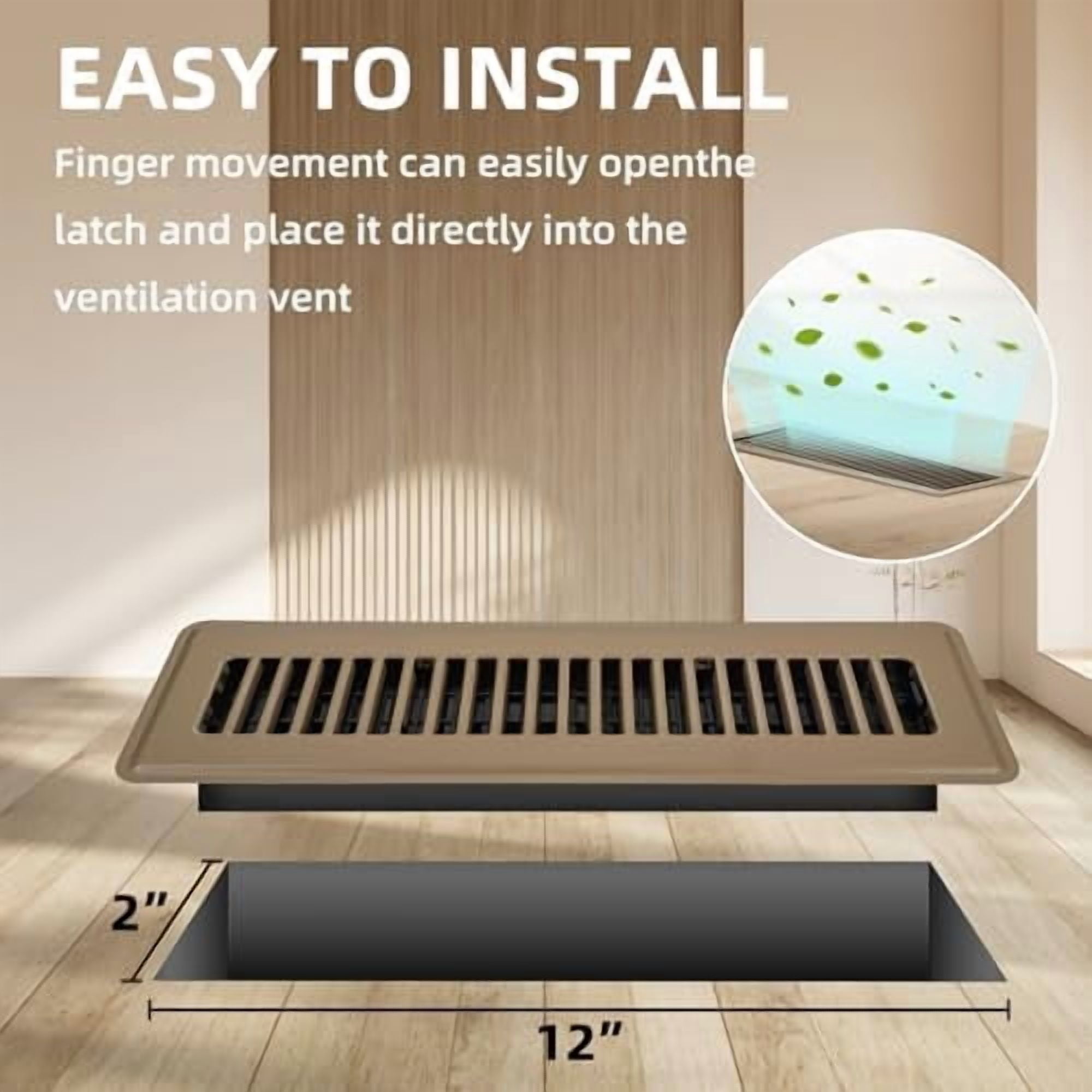 Floor Register 2x12, 4 Pack Floor Vent Covers for Home Floor Heavy Duty Steel Walkable Floor Vents Air Vent Covers for Sidewall and Floor, Brown