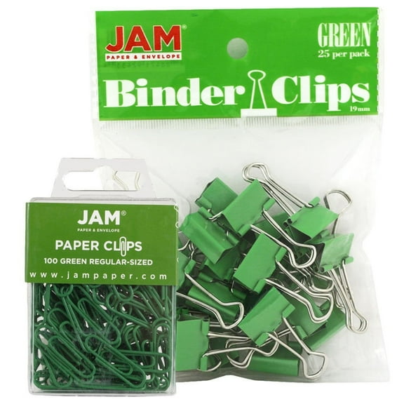 JAM Paper Office Desk Supplies, Green, 2/Pack, 1 Paper Clips & 1 Binder Clips