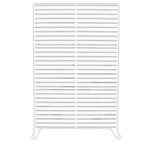 Kozyard Metal Privacy Screen 74" H x 47.2" W Decorative Outdoor Divider with Stand Panels Freestanding Screen Set for Deck Patio Balcony Garden Outdoor&Indoor (White/Horizontal Slat)
