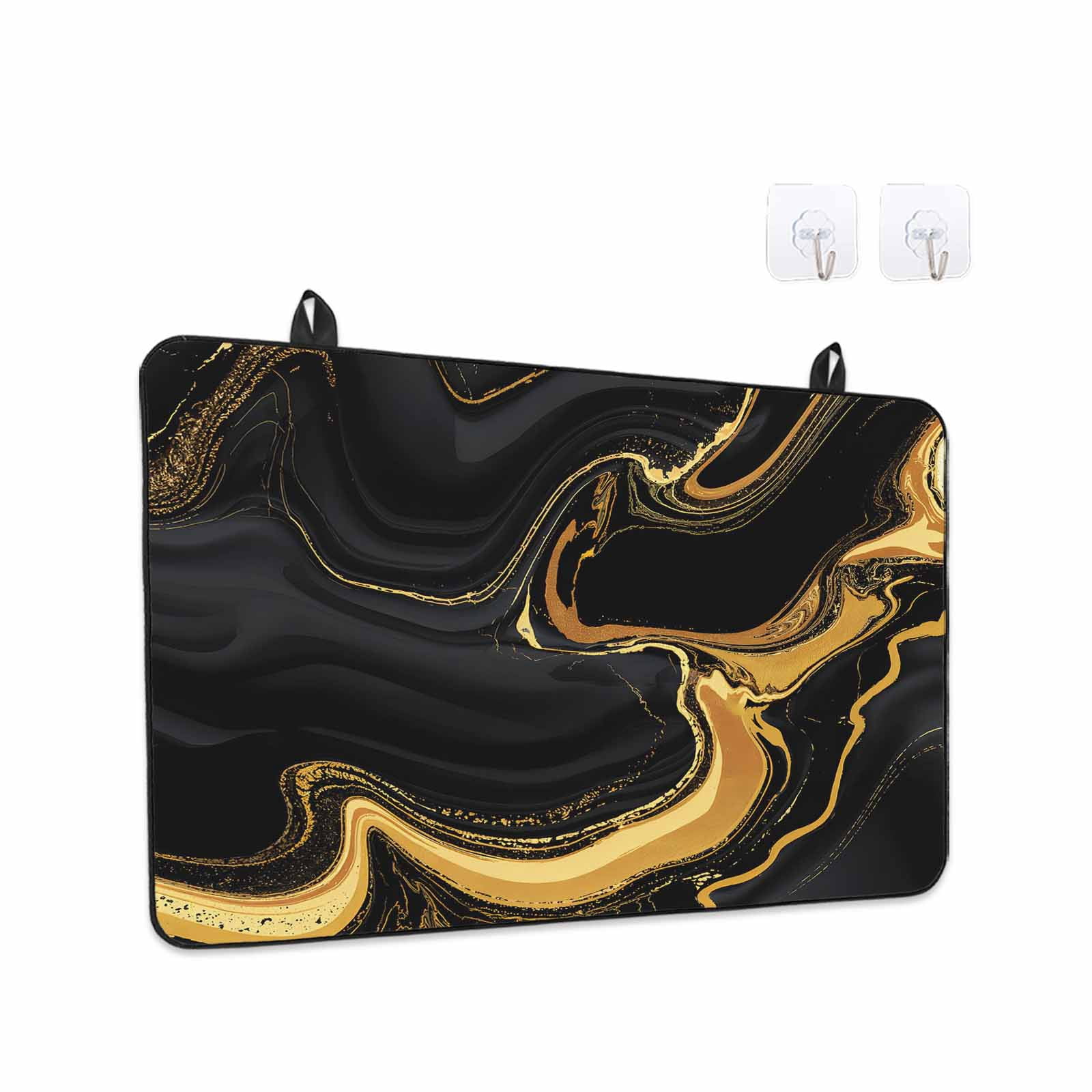 Marble Black Stove Top Cover for Electric Stove, Heat-proof & Non Slip Glass Top Stove Cover Protector, Vintage Gold Art Abstract Farmhouse Kitchen Flat Cooktop Rubber Mat 24x21 Inches