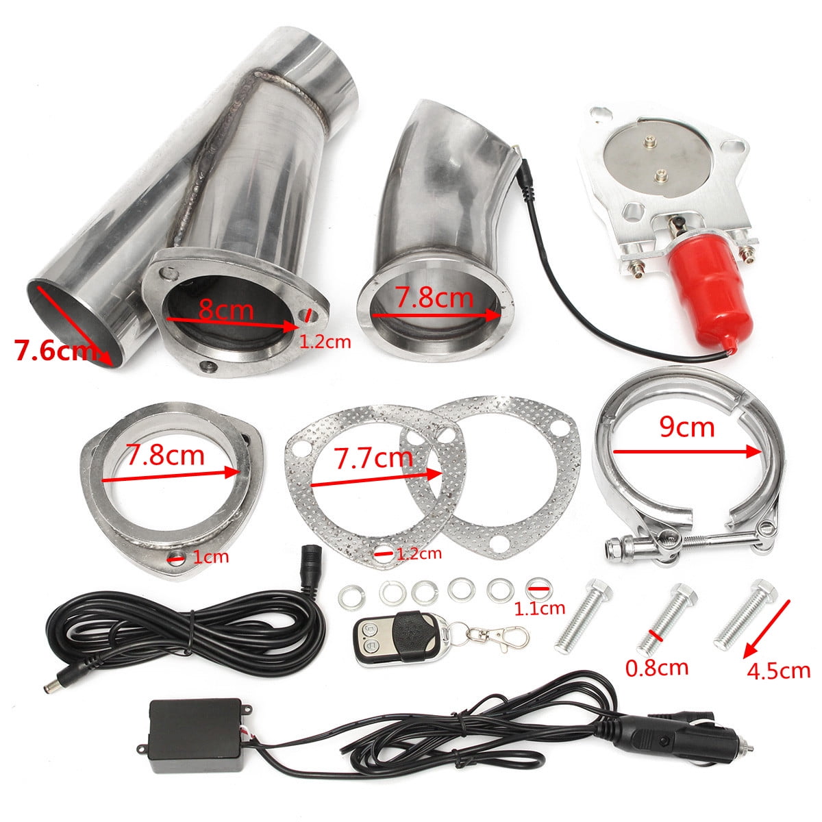 Remote Control 3/" Inch 76mm Electric Exhaust Downpipe E-Cut Cutout Valve Motor