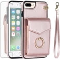 thumbnail image 1 of MYKOMI Phone Case for iPhone 7plus 8plus 7/8 Plus Wallet Cover with HD Screen Protector and RFID Blocking Ring Stand Card Holder Cell i Phone7s 7s + 7+ 8s 8+ Phones8 7p 8p Women Men Rose Gold, 1 of 6