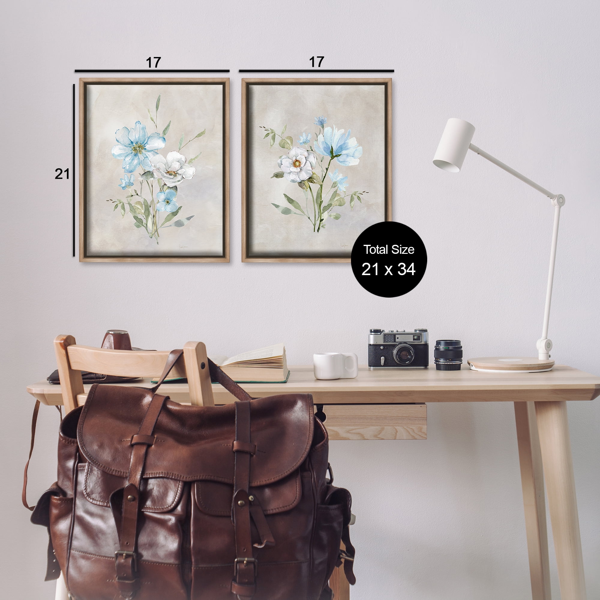 Stupell Industries Delicate Flower Tendrils Plants & Flowers Painting Brown Floater Framed Canvas Art Print Wall Art, 17 x 21, Set of 2