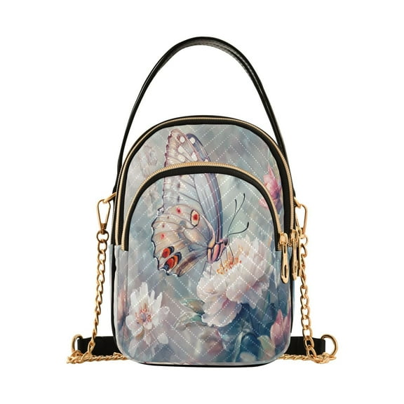 YAZAOO Cross Body Fashion Shoulder Waist Purse Bags Butterfly on Flowers Pastel Pocket Handbags