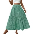 thumbnail image 2 of Women'S High Elastic Waist Midi Skirt Casual Summer Trendy Flowy Ruffle Floral Print A Line Skirts Green Flowers L, 2 of 8