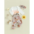 thumbnail image 3 of jxxiatang Pretty Baby Girls Fall Outfit with Letters Print Romper, Flower Pants, and Headband, 3 of 9