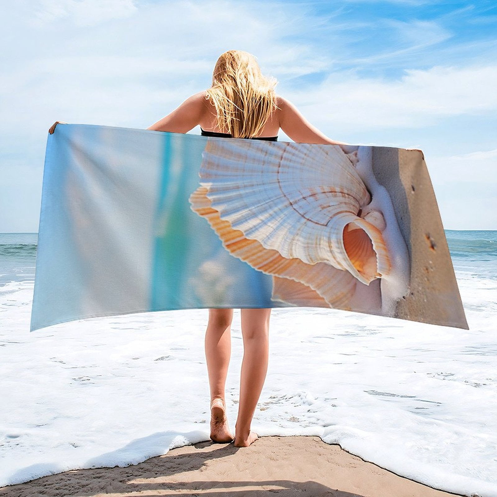 Beach Seashell Coastal Florida Beach Towels Thin Quick Fast Dry Super Absorbent Microfiber Sand Free Nautical Coastal Blanket Or Bath Towel for Travel Sports Bath Swimming Pool 30x60 inch