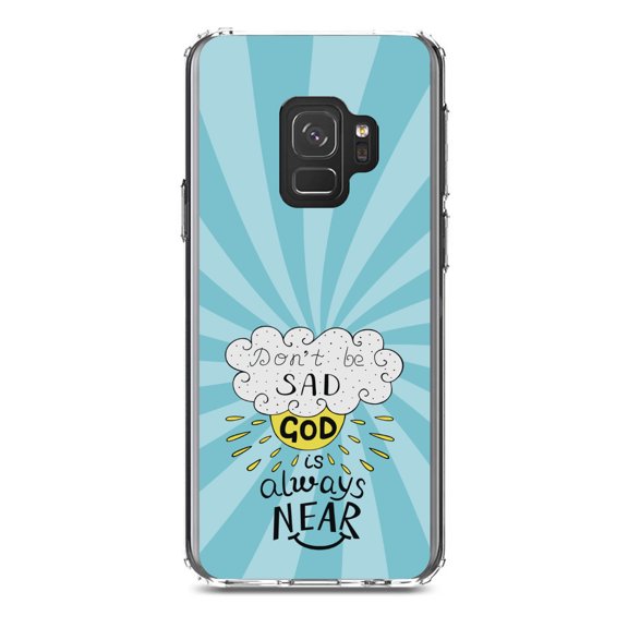DistinctInk Clear Shockproof Hybrid Case for Samsung Galaxy S9 (5.8" Screen) - TPU Bumper, Acrylic Back, Tempered Glass Screen Protector - Don't be Sad, God is Always Near