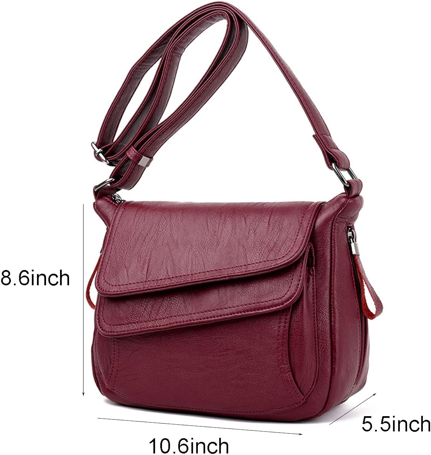 Crossbody Purses for Women PU Leather Hobo Shoulder Bags Travel Purses and Handbags Medium Pocketbooks-Wine Red