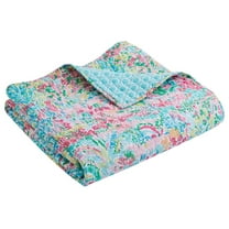 - Karolynna - Quilted Throw - 50x60in. - Floral in Teal Salmon Green Wild Berry - Reversible Pattern - Cotton Fabric