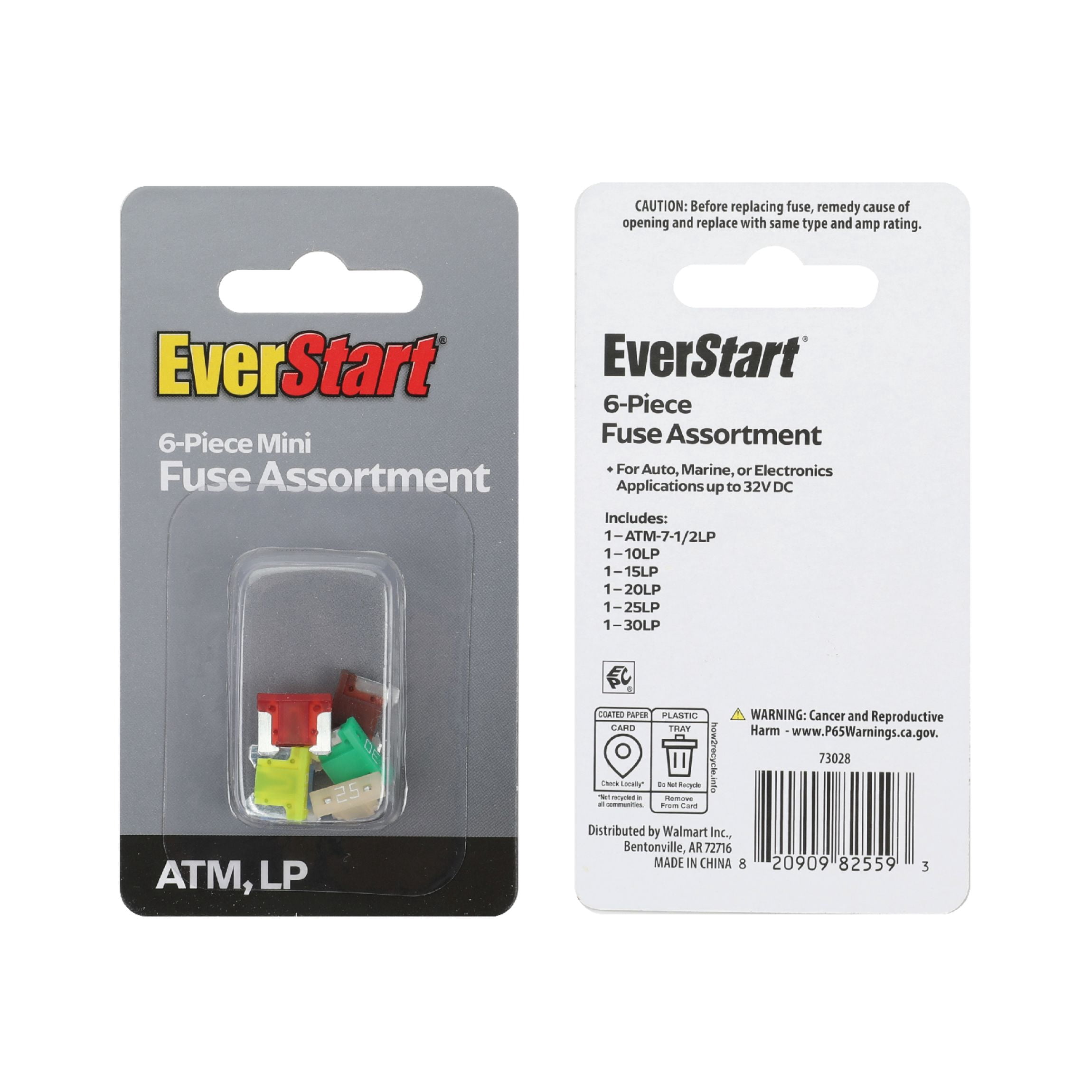 EverStart Low Profile Mini Blade Fuse Assortment Kit 6-Pack for Auto, Marine, and Electronics