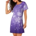 thumbnail image 2 of Disketp Snowfall Sky White Purple para Camisón Corto de Manga Corta para Mujeres, Camisón Cómodo con Escote Redondo, Bonito y Confortable, 2 of 6