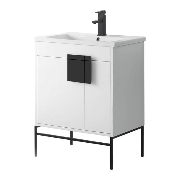 Modern White Bathroom Vanity Set, Black Matte Hardware ...