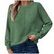 thumbnail image 2 of Suéter de cuello redondo para mujer, informal, liso, tejido, holgado, de manga larga, con cuello redondo, blusa, 2 of 7