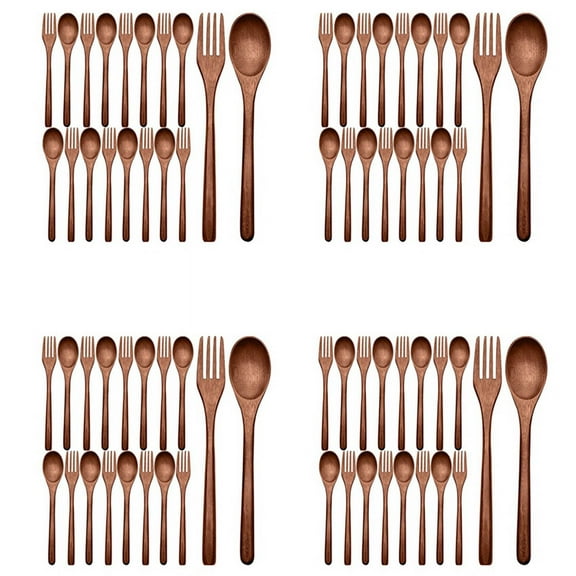 64Pcs Wooden Spoons Forks Set Including Wooden Spoons and Wooden Forks Japanese Wooden Utensil Set Reusable Handmade