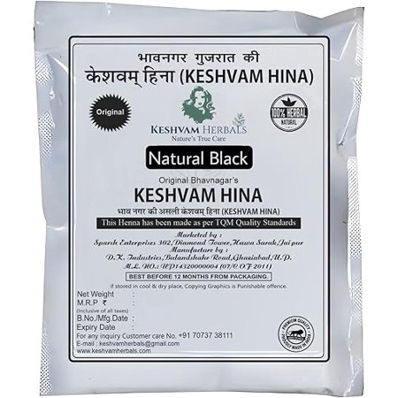 Keshvam Herbal Black Naturals (Pack of 10), Original Bhavnagar Henna Mehndi for Hair Colouring