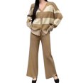 thumbnail image 3 of Dvprdro 2 Piece Lounge Outfits for Women Solid Color Fashionable Casual Loose High Waist Knit Suit V Neck Button Down Cardigan Matching Wide Leg Pants Set Fall Winter Casual Tracksuits Travel Outfits, 3 of 4