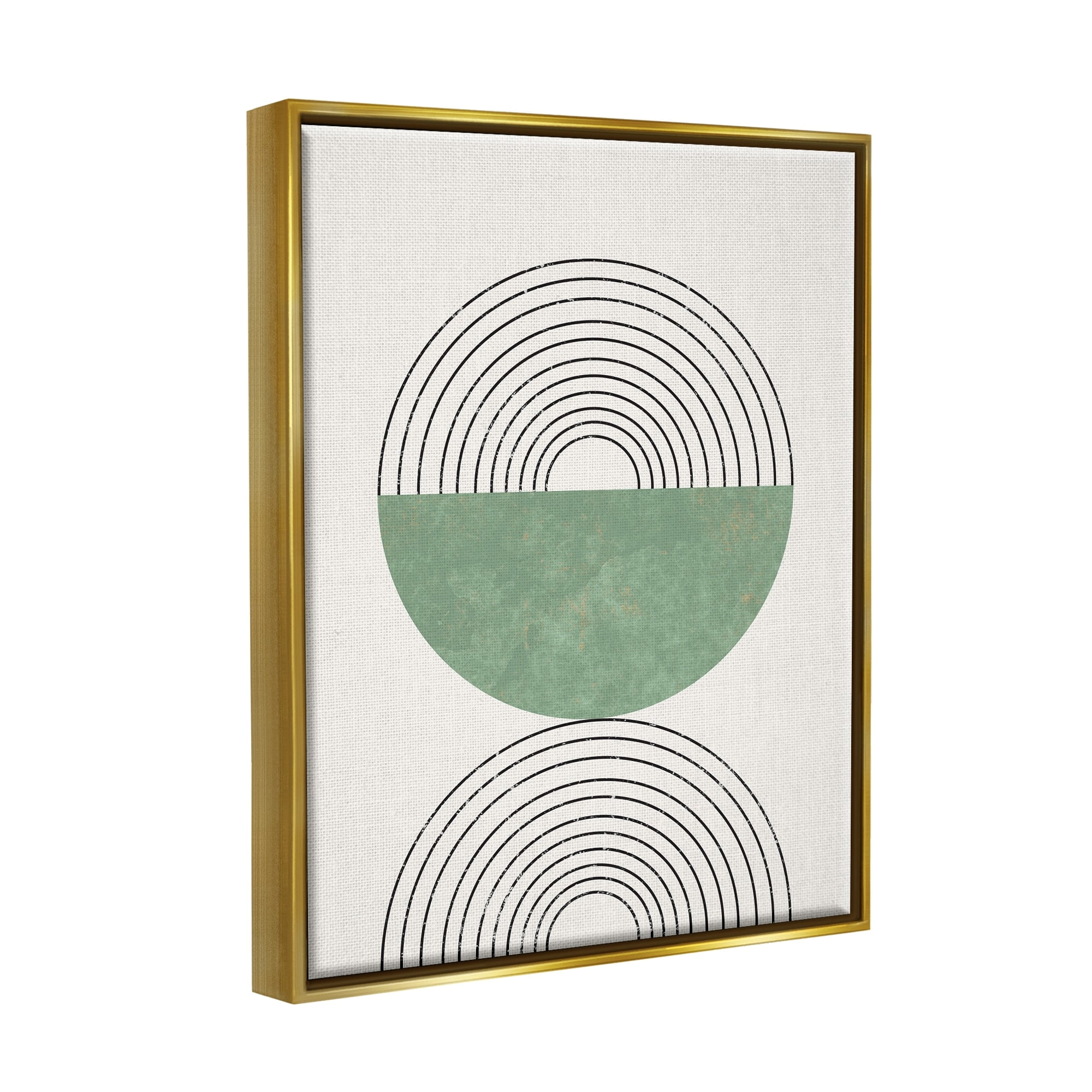 Stupell Industries Abstract Geometric Circular Study Curved Art Deco Metallic Gold Framed Floating Canvas Wall Art, 24x30, by Daphne Polselli