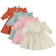 thumbnail image 3 of MXIEZI 2-6 Years Toddler Kids Dress for Baby Girls Solid Ruffle Long Sleeve Casual Dress Spring Fall One-Piece Dresses, 3 of 9