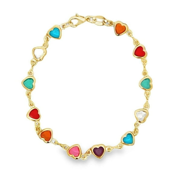 18K Gold Filled Multicolor CZ Heart Bracelet (I463)