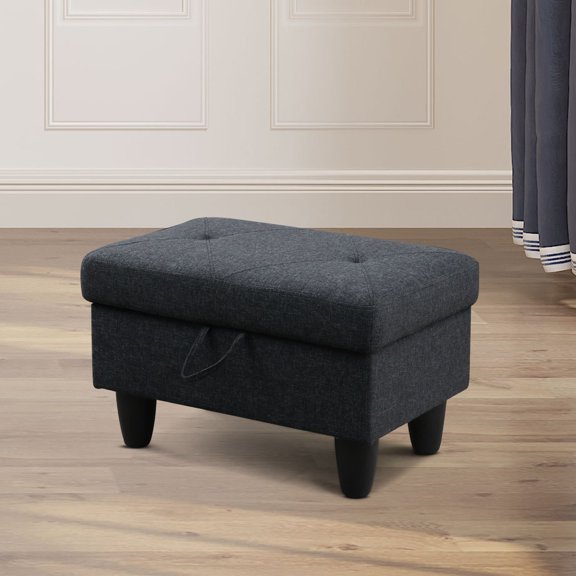Hommoo Flannel Rectangular Storage Ottoman, Bench Tufted Footrest, Modern Lift Top Pouffe Ottoman for Living Room, Black Grey