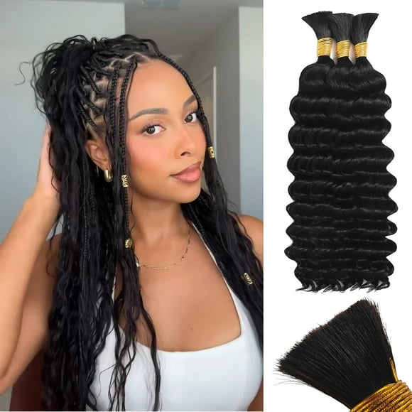 100% Cuticle-aligned Human Braiding Hair for Boho Braids 20inch Deep Wave Bulk Human Hair for Braiding Knotless Bohemian Braids Fulani Twist Crochet for Black Women No