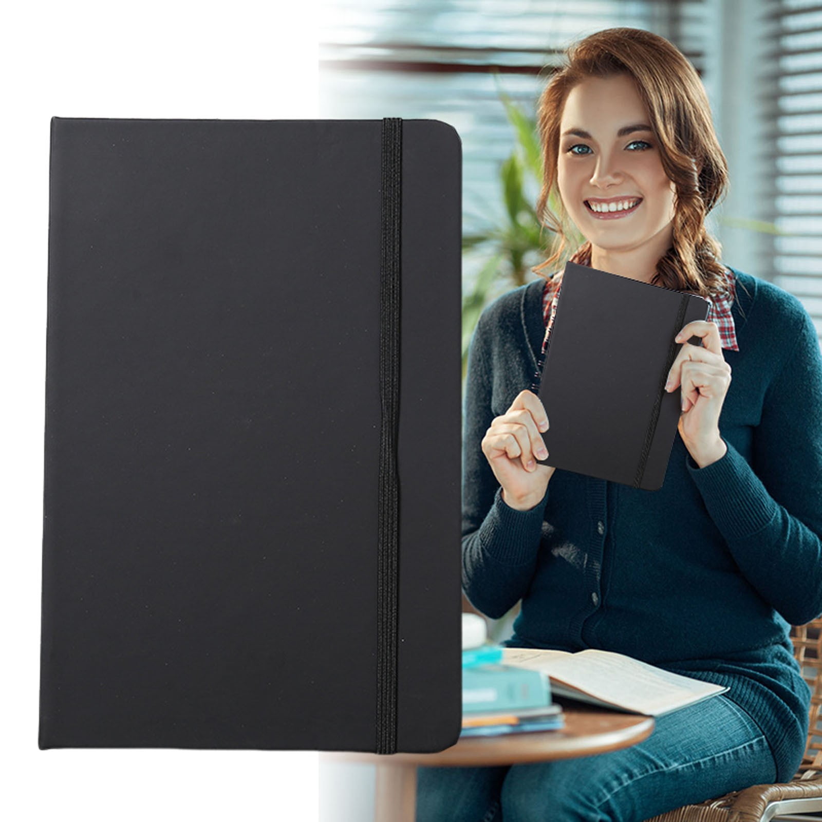VKLU A5 Lined Journal, Professional 180° Flat-Lay Hardcover Notebook with 100GSM Thick Paper, Premium Leather Writing Pad for Business Meetings & Office Work, Obsidian Black