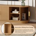 thumbnail image 5 of Farmhouse Wooden TV Stand with Sliding Tambour Door for TVs up to 75", Fluted Media Console Table with Adjustable Shelves, TV Cabinet for Living Room, Natural, 5 of 9