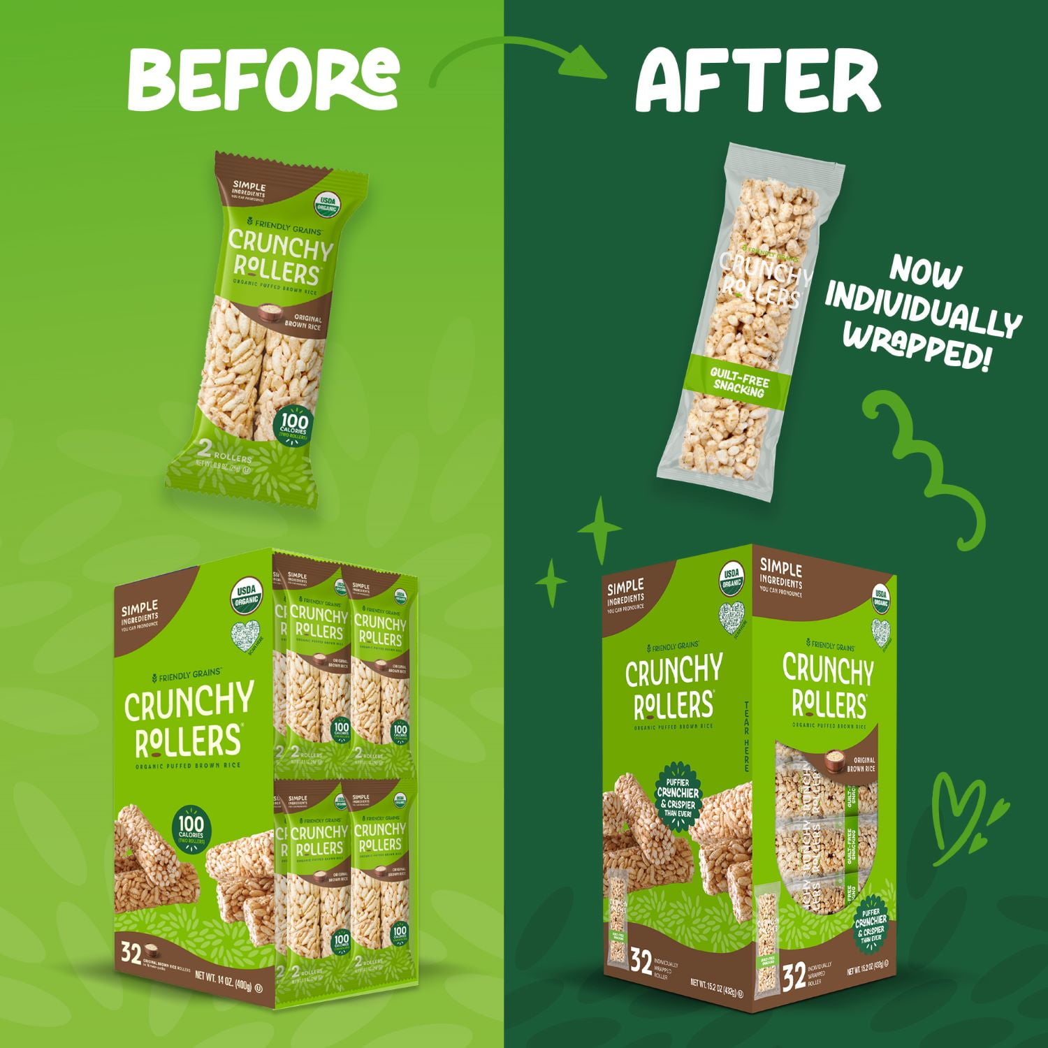 Friendly Grains Crunchy Rollers Original Brown Rice, 32 Count, 0.46 oz