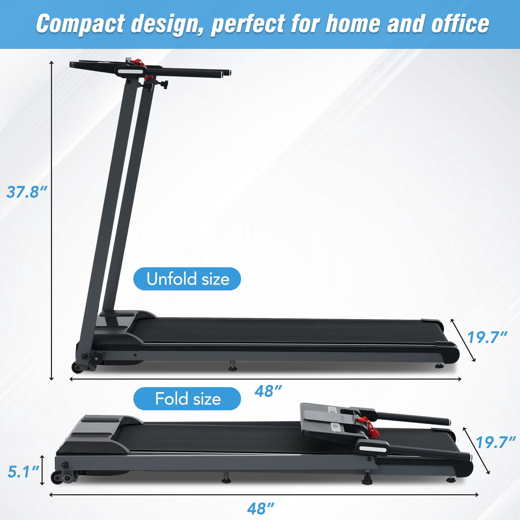 MODERNLUXE 2.5HP Folding Incline Treadmill with 0.5-7.5 mph, 265LBS Exercise Walking Treadmill with LED Display, 3-Level Incline and 12 Preset Program for Home Office