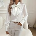 thumbnail image 2 of CLOISE Blouses for Women Dressy Long Sleeve Shirt with Collar Solid Tops Slim Lightweight Elegant Work Clothes with Bow, 2 of 3
