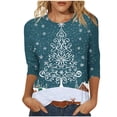 thumbnail image 2 of FDGIU Plus Size Christmas Tops for Women, Festive 3/4 Sleeve Crewneck T-Shirt, Cute Holiday Print Loose Fit Tunic for 2025, 2 of 5