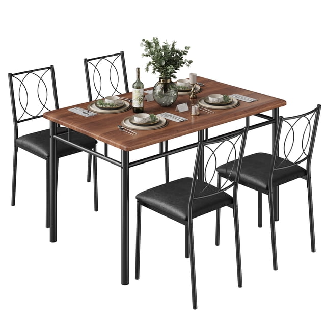 Space-Saving 5-Piece Dining Table Set for 4 – Farmhouse Style Wood Table with Upholstered Chairs