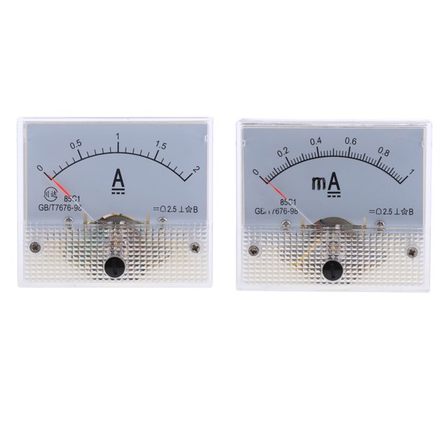 2 uds Amperímetro Zulema analógico rectangur DC 0-1mA y 0-2A Medidor de panel de corriente
