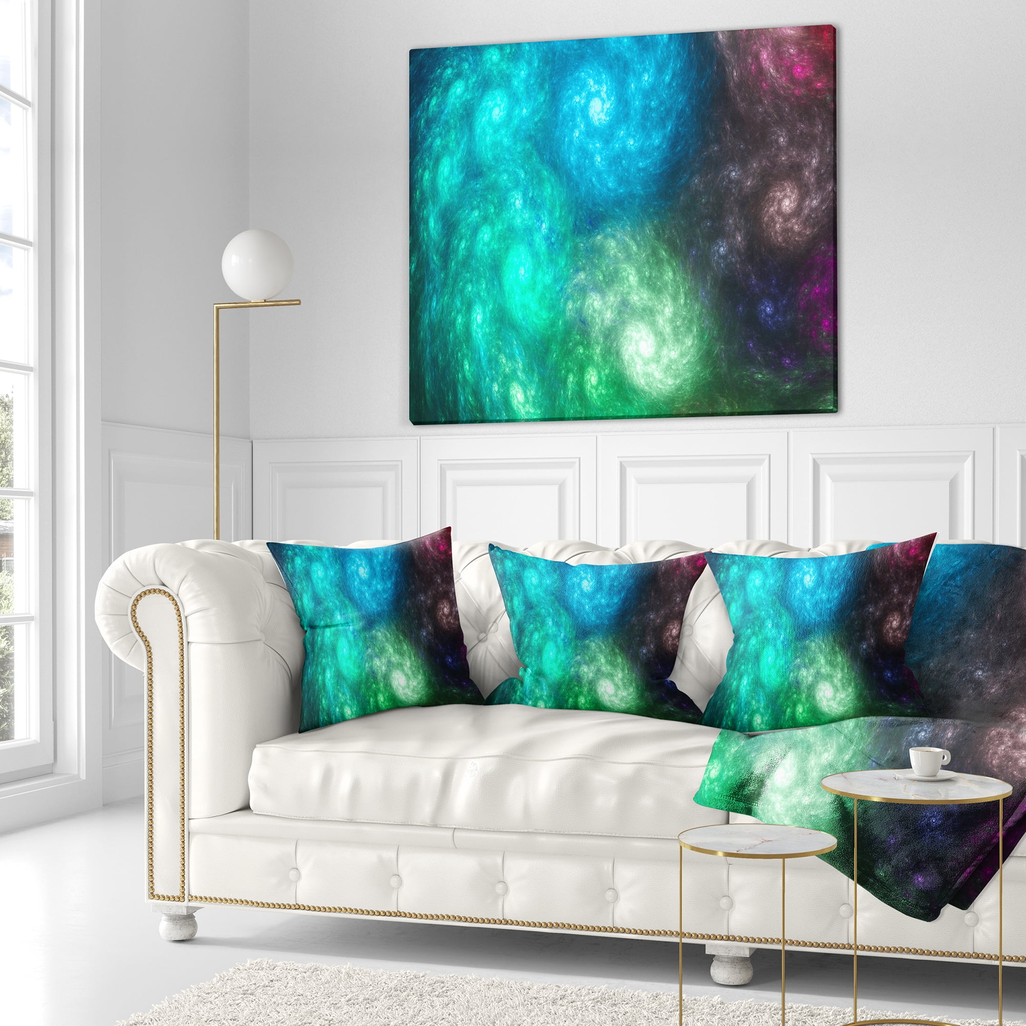 Designart Colorful Rotating Fractal Galaxies - Abstract Throw Pillow - 16x16