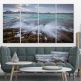 thumbnail image 1 of Waves Splashing Rocks in Norway - Modern Seascape Canvas Artwork, 1 of 3