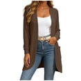 thumbnail image 3 of Women's Long Sleeve Loose Fit Solid Color Knit Cardigan Placket Open Front Tops Comfy Soft Lightweight Casual Daily | CSEONE,Coffee M, 3 of 6