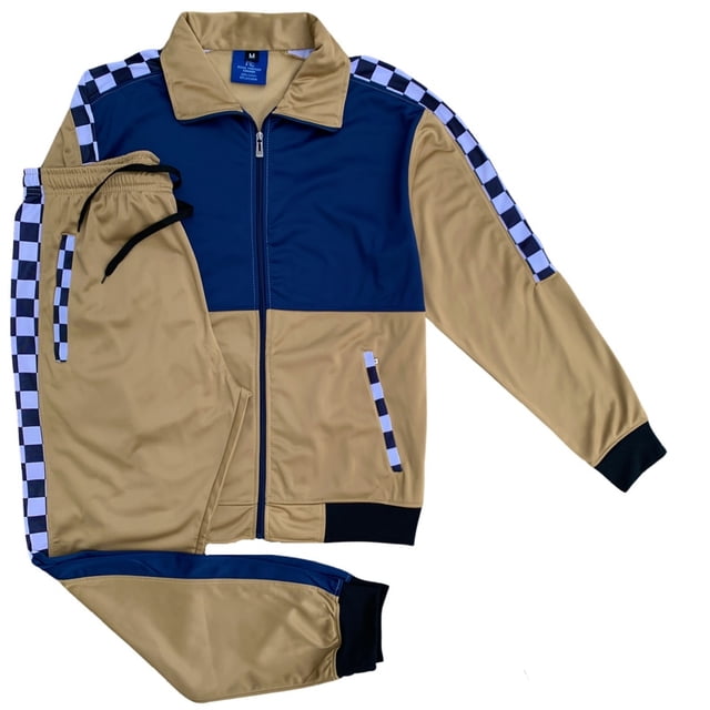 Men’s 2 piece Checker box Jogger style Jogging Suit Track Jacket & Track pants Matching Suit