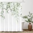 thumbnail image 2 of Lime Light Green Eucalyptus Shower Curtain Sets, Watercolor Leaves on The Top Plant with Floral Bathroom Decoration 72x84 Inch with Hooks, 2 of 6