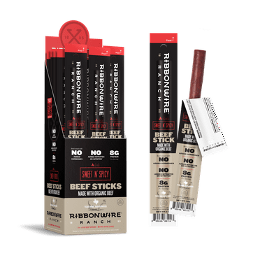 Ribbonwire Ranch Sweet N' Spicy Organic Beef Sticks 24 Pack, 1oz Sticks