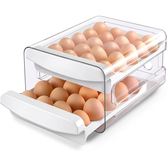 Egg Holder for the Fridge, 2-Tier Stackable 40-Egg Organizer Drawer for Refrigerator, Clear Plastic Egg Tray for Kitchen Storage