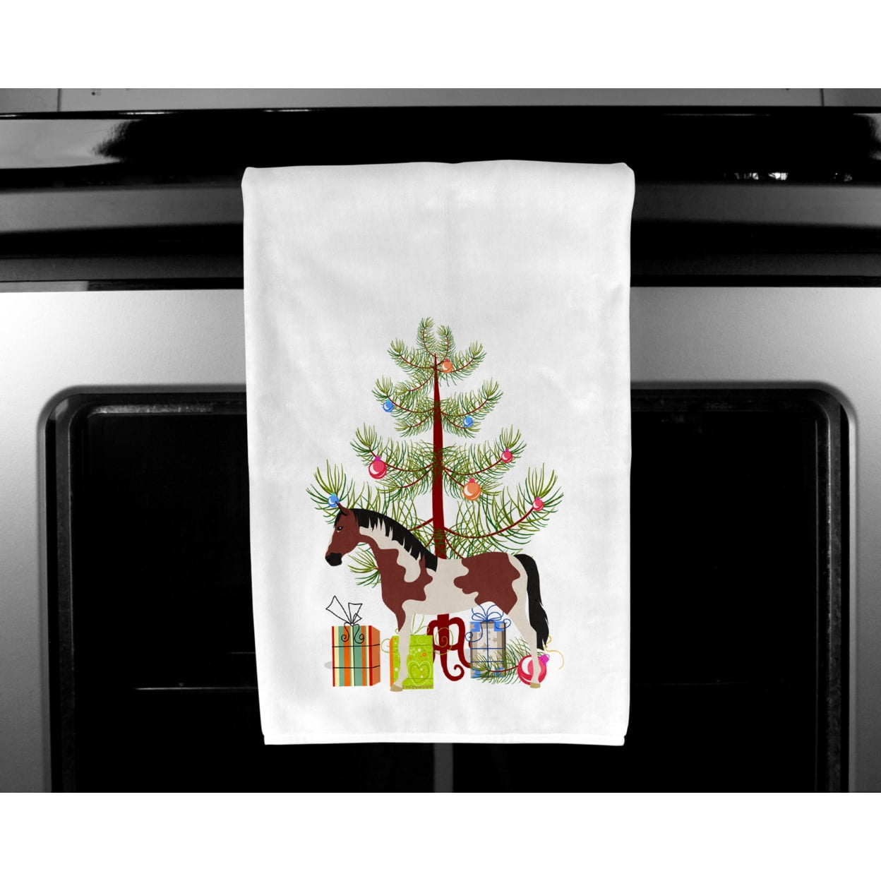 Carolines Treasures BB9274WTKT Pinto Horse Christmas White Kitchen Towel Set of 2 Dish Towels Teal 19 X 25" multicolor