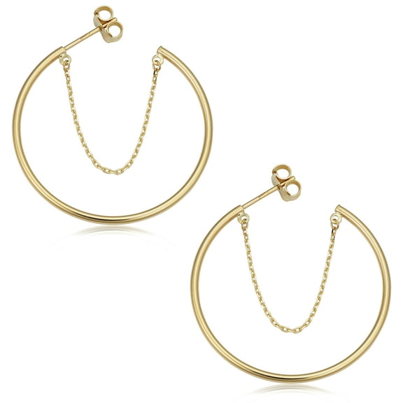 Au Naturale 10k Yellow Gold Open Hoop Chain Earrings (1.5 x 30 mm)