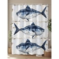 thumbnail image 4 of Marine Life Shower Curtain, Vintage Blue Tuna Oil Painting Wood Texture Waterproof Shower Curtain Set with 12 Hooks Lightweight Washable Fabric Shower Curtains for Bathroom 72x78 Inches, 4 of 6