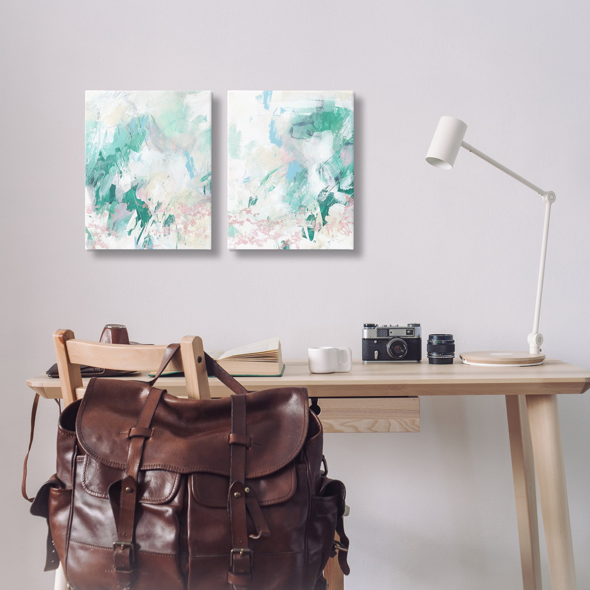 Stupell Industries Abstract Splatter Green Detail Abstract Painting Wrapped Canvas Art Print Wall Art, 16 x 20, Set of 2