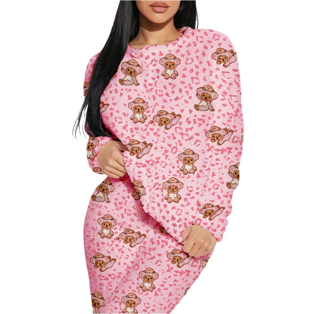 Conjunto de Pijama para Mujer Shendy Vendy Manga Larga Cuello Redondo con Estampado Transpirable